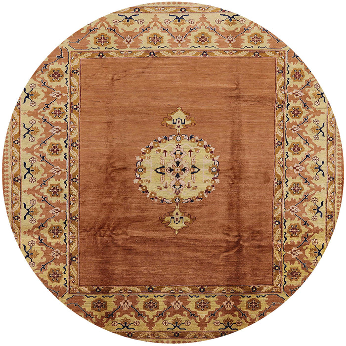 Round Mid-Century Modern Mahogany Brown Oriental Rug, urb531