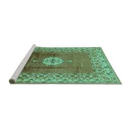Sideview of Machine Washable Oriental Turquoise Industrial Area Rugs, wshurb531turq