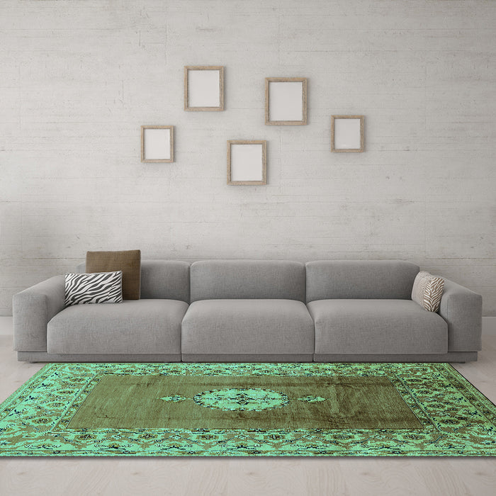 Machine Washable Oriental Turquoise Industrial Area Rugs in a Living Room,, wshurb531turq