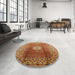 Round Machine Washable Industrial Modern Mahogany Brown Rug in a Office, wshurb531