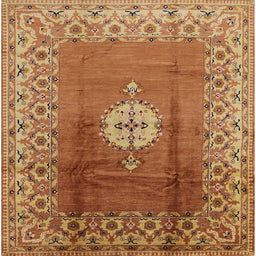 Square Mid-Century Modern Mahogany Brown Oriental Rug, urb531