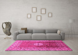 Machine Washable Oriental Pink Industrial Rug in a Living Room, wshurb531pnk
