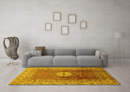 Machine Washable Oriental Yellow Industrial Rug in a Living Room, wshurb531yw