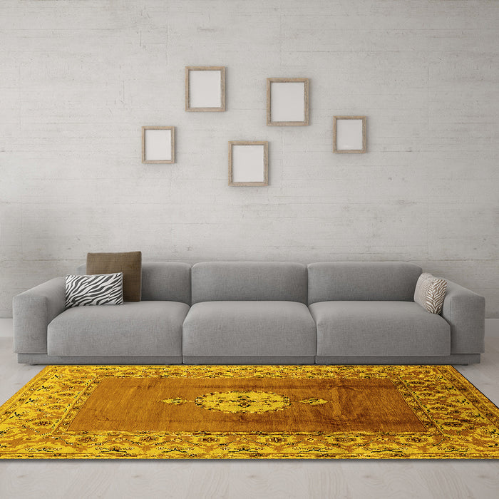 Machine Washable Oriental Yellow Industrial Rug in a Living Room, wshurb531yw