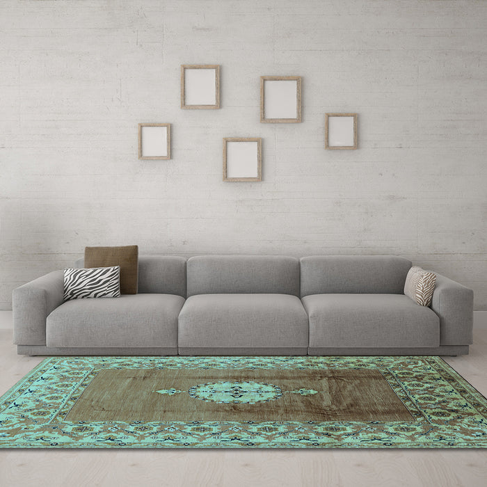 Machine Washable Oriental Light Blue Industrial Rug in a Living Room, wshurb531lblu