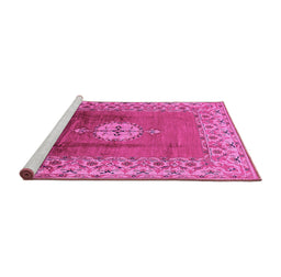 Sideview of Machine Washable Oriental Pink Industrial Rug, wshurb531pnk