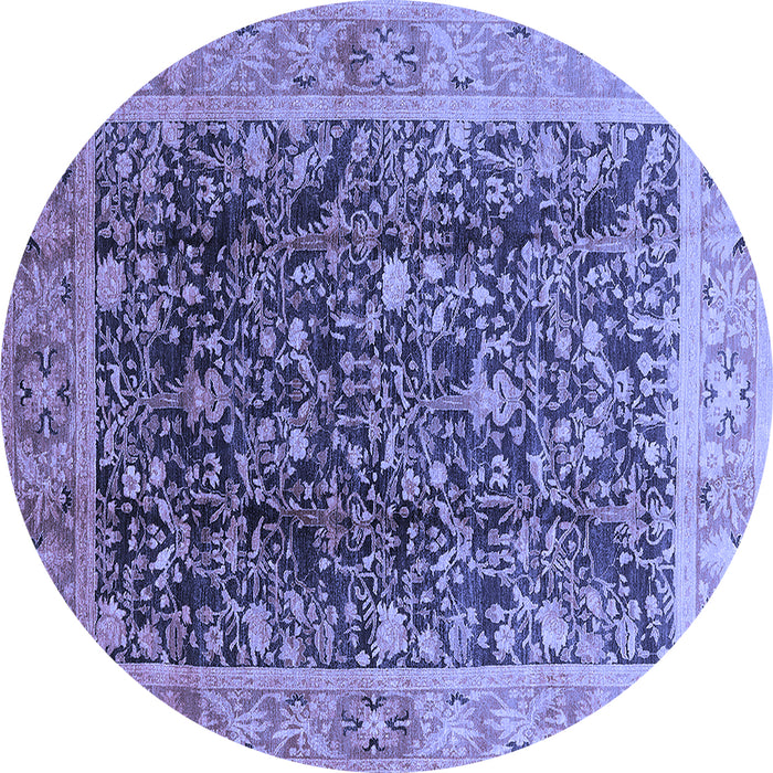 Round Machine Washable Oriental Blue Traditional Rug, wshurb532blu