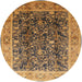 Round Mid-Century Modern Orange Oriental Rug, urb532