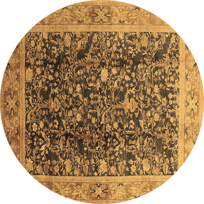 Round Oriental Brown Traditional Rug, urb532brn