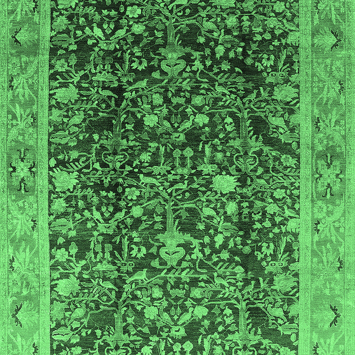Machine Washable Oriental Emerald Green Traditional Area Rugs, wshurb532emgrn