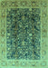 Machine Washable Oriental Turquoise Traditional Area Rugs, wshurb532turq