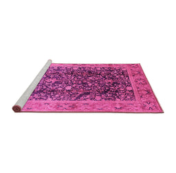 Sideview of Machine Washable Oriental Pink Traditional Rug, wshurb532pnk