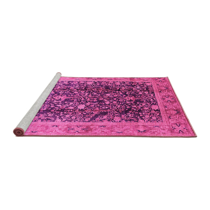 Sideview of Machine Washable Oriental Pink Traditional Rug, wshurb532pnk