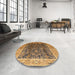 Round Mid-Century Modern Orange Oriental Rug in a Office, urb532