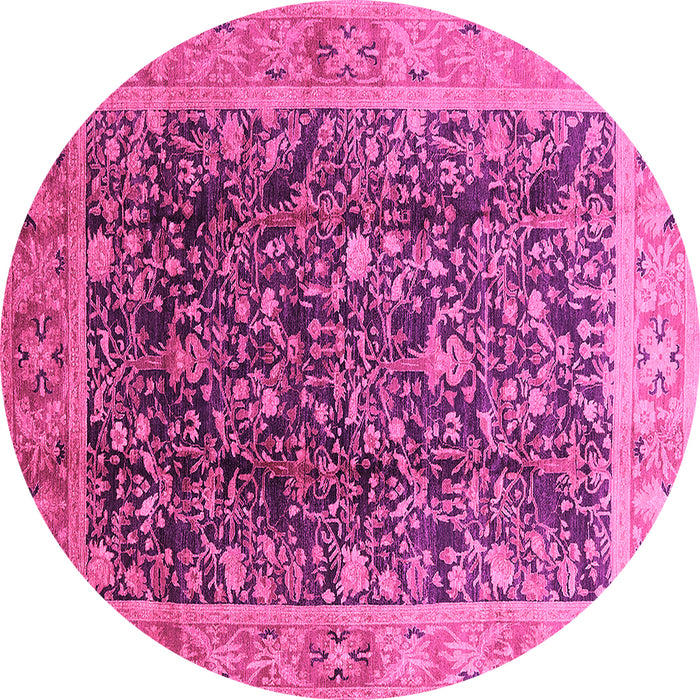 Round Machine Washable Oriental Pink Traditional Rug, wshurb532pnk