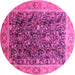 Round Machine Washable Oriental Pink Traditional Rug, wshurb532pnk