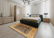 Mid-Century Modern Orange Oriental Rug in a Bedroom, urb532