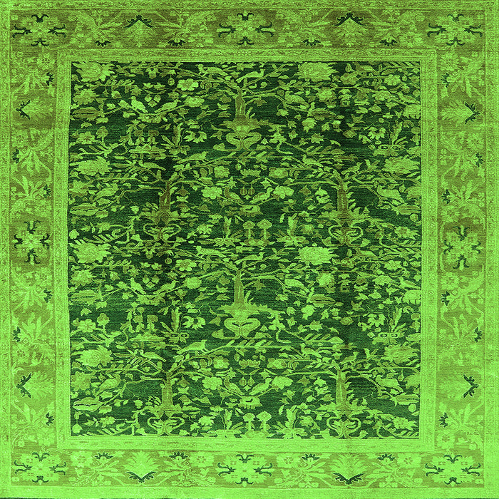 Square Machine Washable Oriental Green Traditional Area Rugs, wshurb532grn