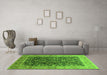 Machine Washable Oriental Green Traditional Area Rugs in a Living Room,, wshurb532grn