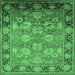 Square Machine Washable Oriental Emerald Green Traditional Area Rugs, wshurb533emgrn