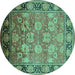 Round Machine Washable Oriental Turquoise Traditional Area Rugs, wshurb533turq