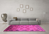 Machine Washable Oriental Pink Traditional Rug, wshurb533pnk