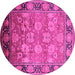 Round Machine Washable Oriental Pink Traditional Rug, wshurb533pnk