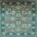 Square Machine Washable Oriental Light Blue Traditional Rug, wshurb533lblu