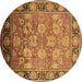 Round Machine Washable Oriental Brown Traditional Rug, wshurb533brn