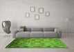 Machine Washable Oriental Green Traditional Area Rugs in a Living Room,, wshurb533grn