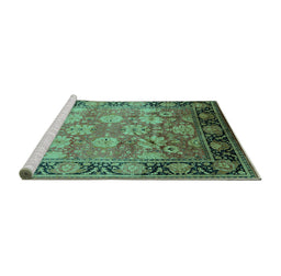 Sideview of Machine Washable Oriental Turquoise Traditional Area Rugs, wshurb533turq