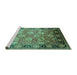 Sideview of Machine Washable Oriental Turquoise Traditional Area Rugs, wshurb533turq