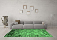 Machine Washable Oriental Emerald Green Traditional Rug, wshurb533emgrn