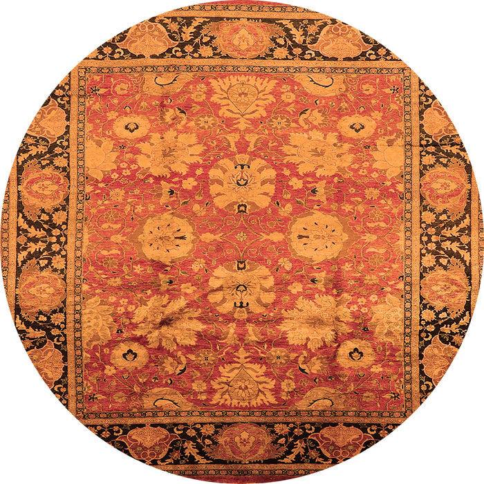Round Machine Washable Oriental Orange Traditional Area Rugs, wshurb533org