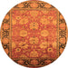 Round Machine Washable Oriental Orange Traditional Area Rugs, wshurb533org