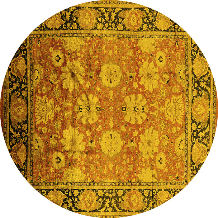 Round Oriental Yellow Traditional Rug, urb533yw