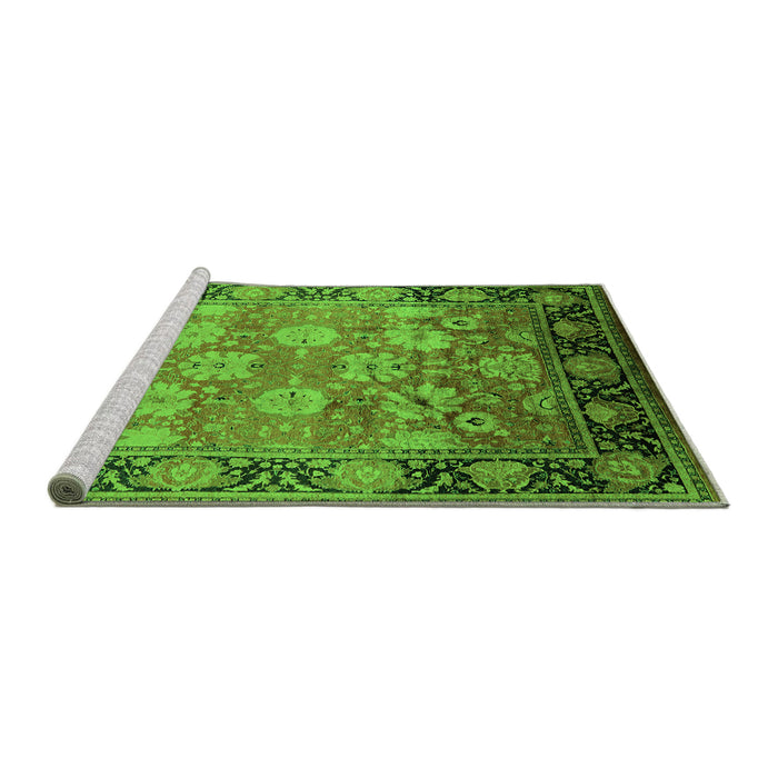 Sideview of Machine Washable Oriental Green Traditional Area Rugs, wshurb533grn
