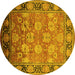 Round Machine Washable Oriental Yellow Traditional Rug, wshurb533yw