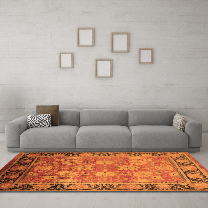 Machine Washable Oriental Orange Traditional Area Rugs in a Living Room, wshurb533org