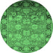 Round Machine Washable Oriental Emerald Green Traditional Area Rugs, wshurb533emgrn