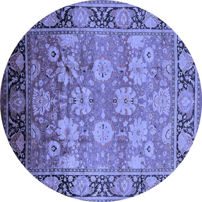 Round Machine Washable Oriental Blue Traditional Rug, wshurb533blu