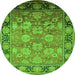 Round Machine Washable Oriental Green Traditional Area Rugs, wshurb533grn