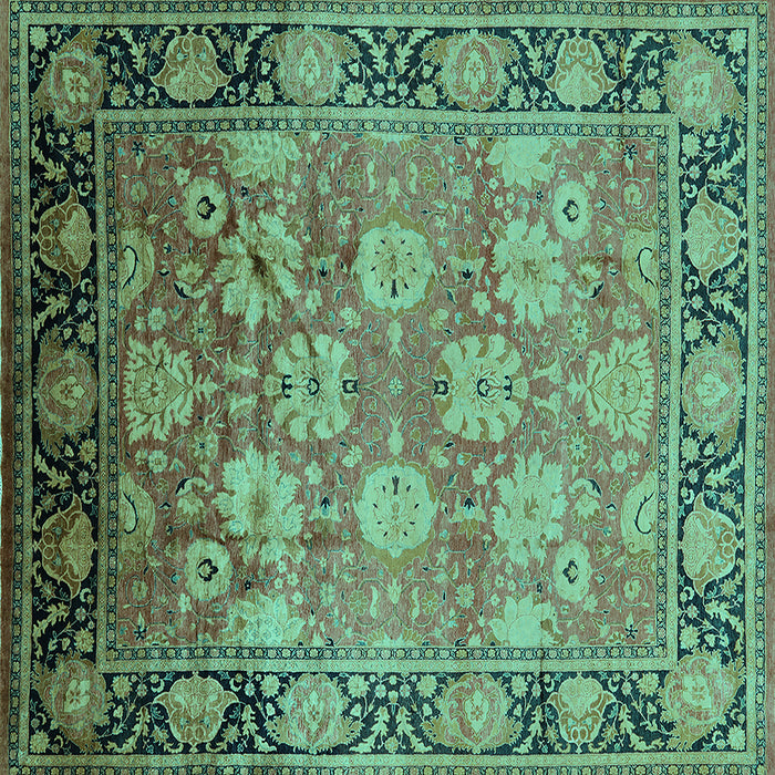 Square Machine Washable Oriental Turquoise Traditional Area Rugs, wshurb533turq
