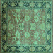 Square Machine Washable Oriental Turquoise Traditional Area Rugs, wshurb533turq