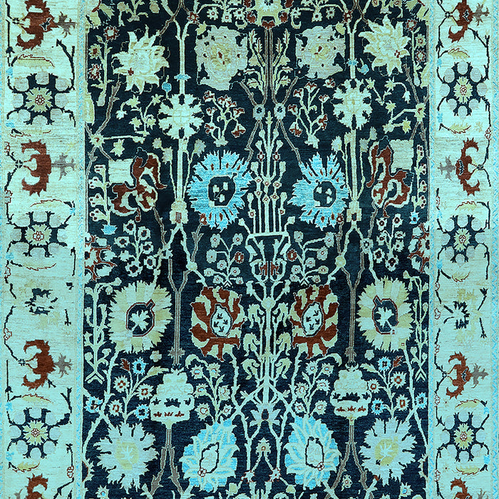 Machine Washable Oriental Light Blue Traditional Rug, wshurb534lblu