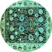 Round Oriental Turquoise Traditional Rug, urb534turq
