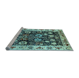 Sideview of Machine Washable Oriental Light Blue Traditional Rug, wshurb534lblu
