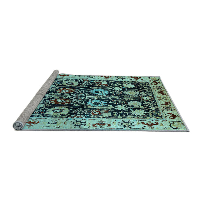 Sideview of Machine Washable Oriental Light Blue Traditional Rug, wshurb534lblu