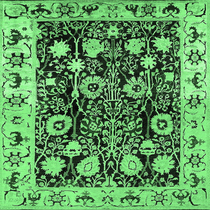 Square Machine Washable Oriental Emerald Green Traditional Area Rugs, wshurb534emgrn