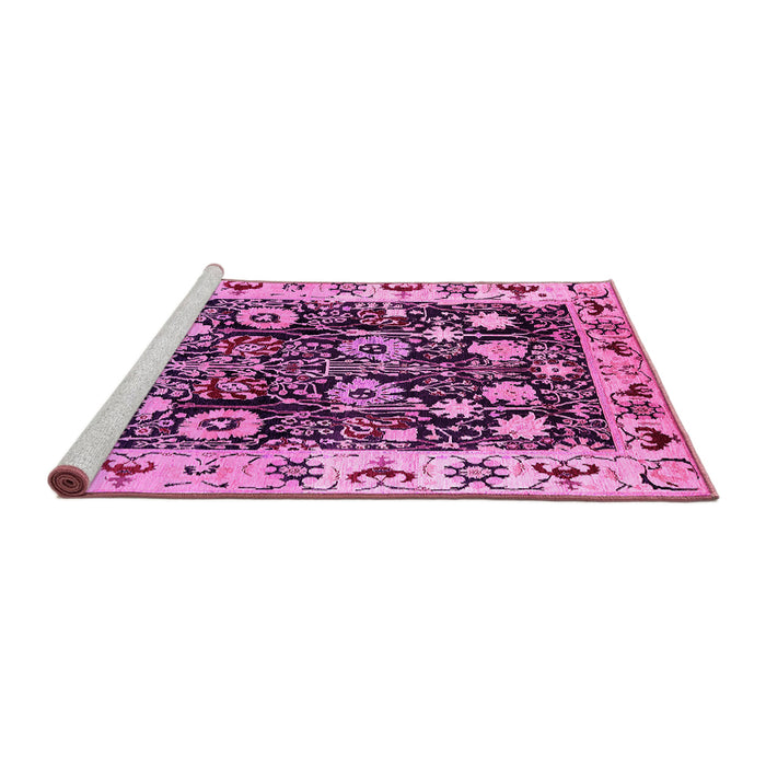 Sideview of Machine Washable Oriental Pink Traditional Rug, wshurb534pnk